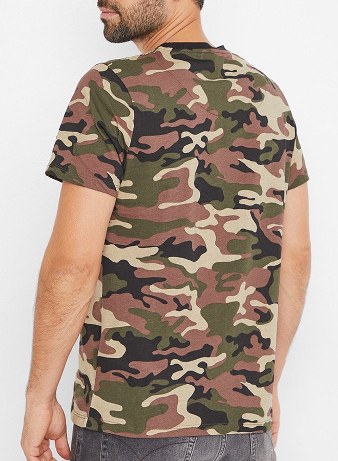 Iconic - Short Sleeve Camo Print T-Shirt Multicolour - Image 1