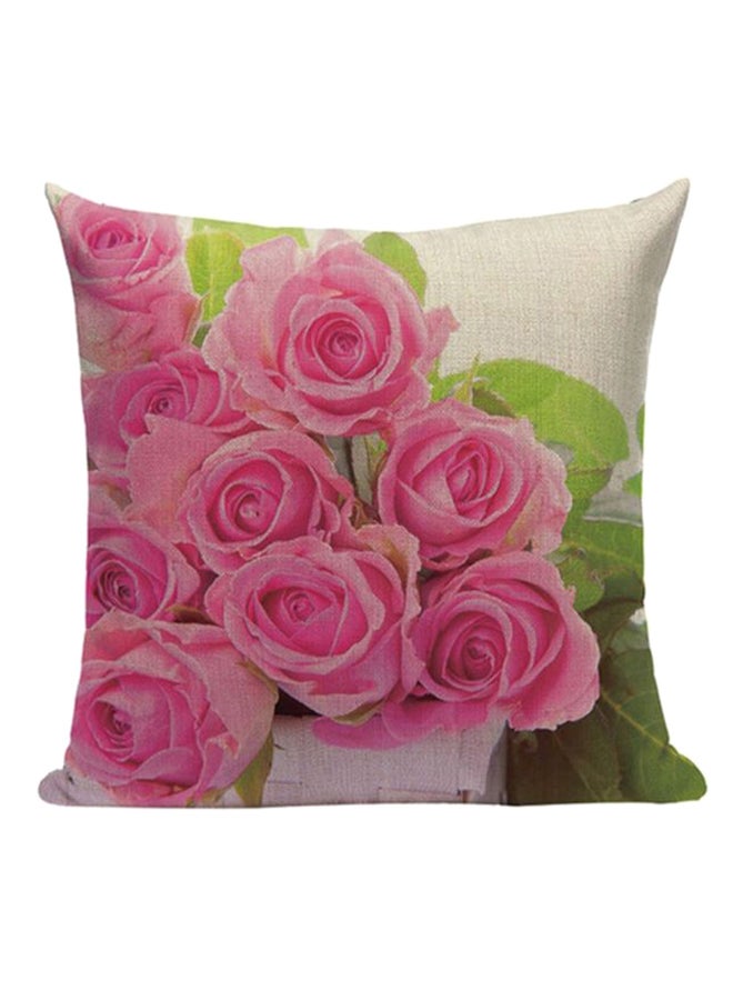Tulip Rose Printed Cushion Cover Pink/Green/Beige