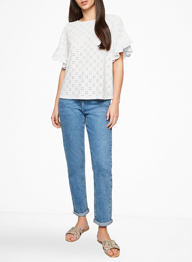 نيو لوك بلوزة شيفلي برقبة دائرية وأكمام مكشكشة أبيض - Image 3