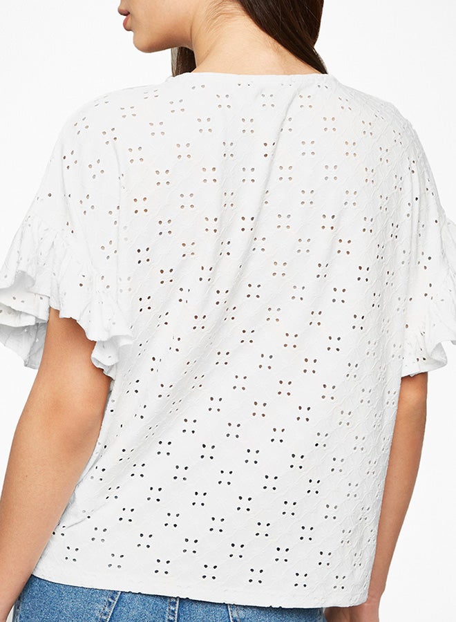 نيو لوك بلوزة شيفلي برقبة دائرية وأكمام مكشكشة أبيض - Image 2