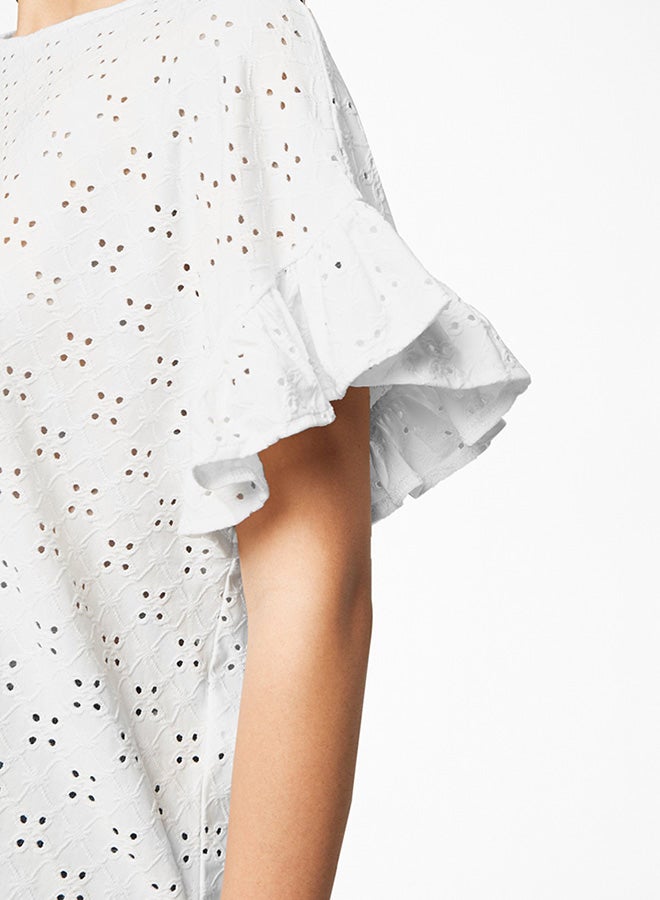 نيو لوك بلوزة شيفلي برقبة دائرية وأكمام مكشكشة أبيض - Image 4