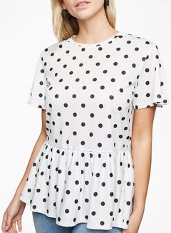 NEW LOOK Polka Dot Peplum Top Black Pattern  - Image 1