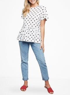 NEW LOOK Polka Dot Peplum Top Black Pattern  - Image 3