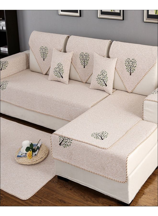 Anti-Slip Tree Pattern Sofa Slipcover With Pillow Case Beige/Green/Brown 