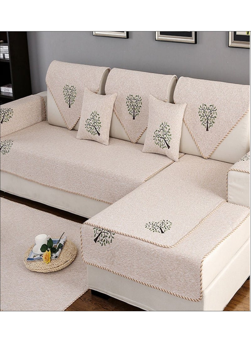 Generic - Tree Pattern Sofa Slipcover With Cushion Cover Beige - Image 1