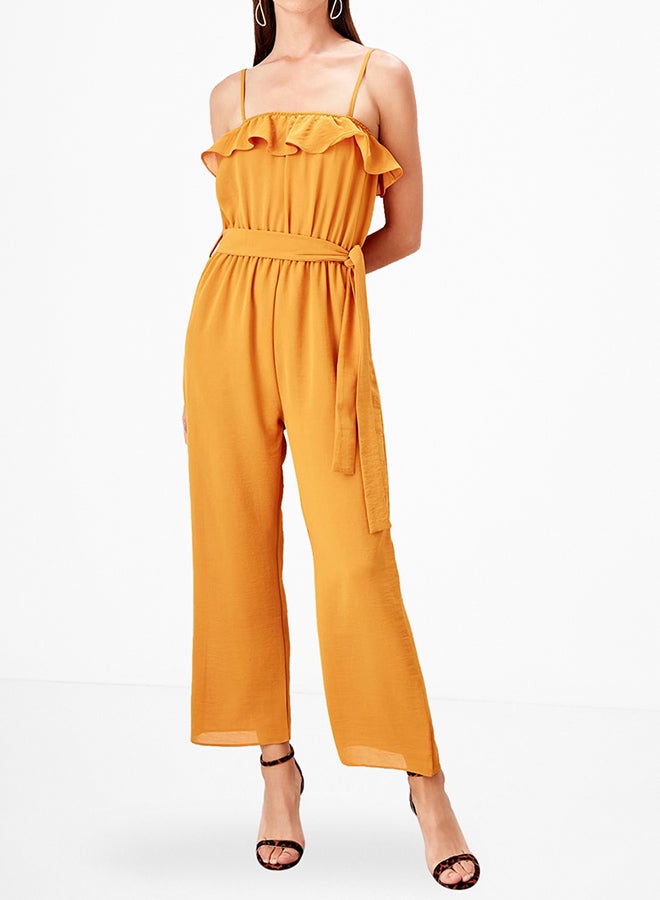 trendyol - Ruffle Trim Belted Jumpsuit Tobacco - Image 1