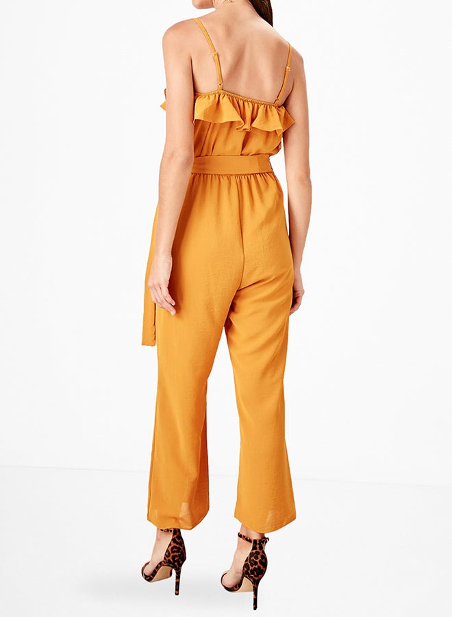 trendyol - Ruffle Trim Belted Jumpsuit Tobacco - Image 1