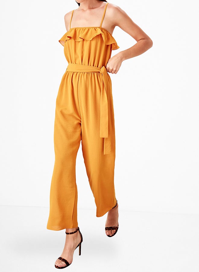 trendyol - Ruffle Trim Belted Jumpsuit Tobacco - Image 1