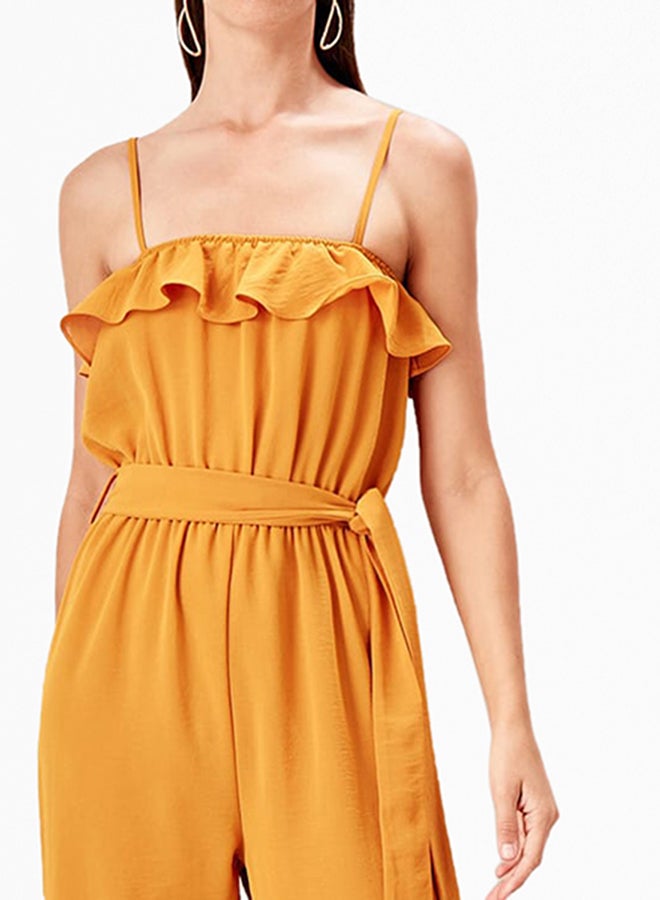trendyol - Ruffle Trim Belted Jumpsuit Tobacco - Image 1
