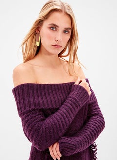 Off-Shoulder Tassel Detail Sweater Purple