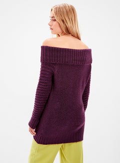 trendyol Off-Shoulder Tassel Detail Sweater Purple  - Image 2