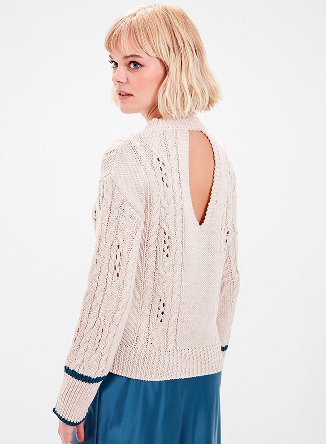 trendyol - Crew Neck Off- Back Cutout Detailed Sweater Ecru - Image 1