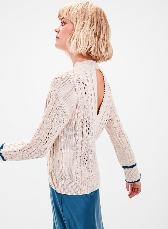 trendyol - Crew Neck Off- Back Cutout Detailed Sweater Ecru - Image 1