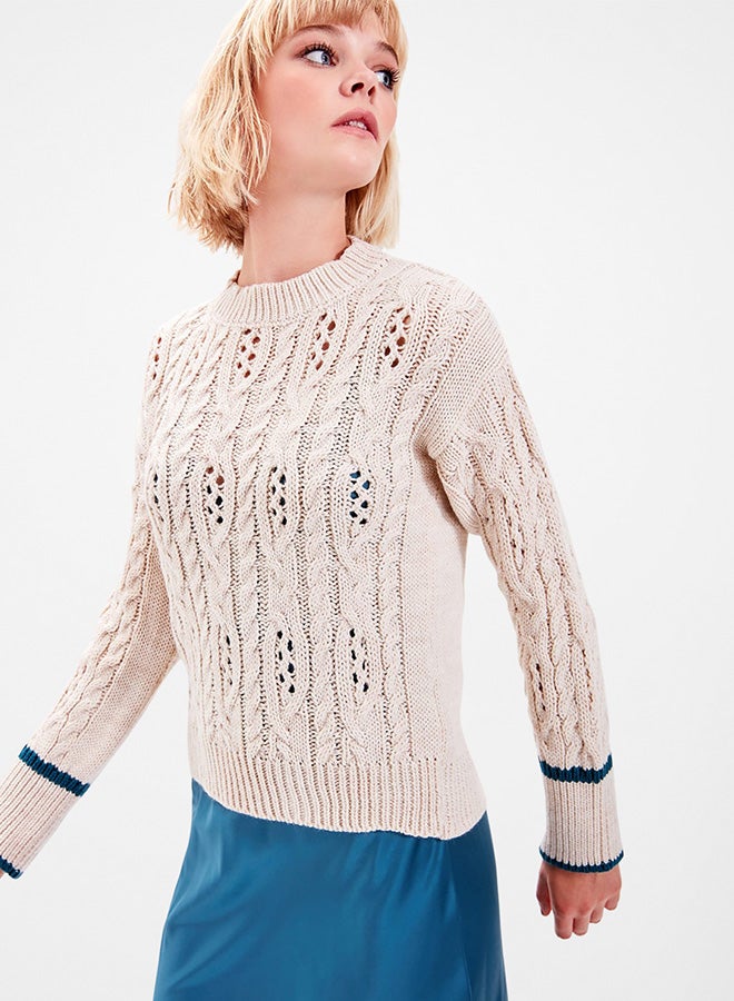 trendyol - Crew Neck Off- Back Cutout Detailed Sweater Ecru - Image 1