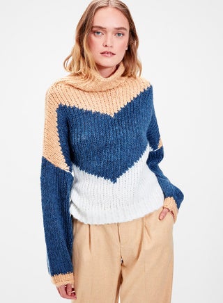 Turtle Neck Multi Colourblock Sweater Camel