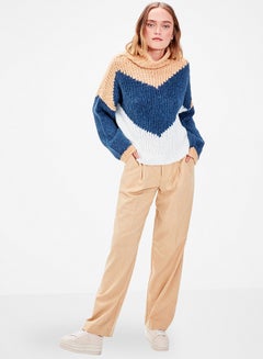 trendyol Turtle Neck Multi Colourblock Sweater Camel  - Image 3