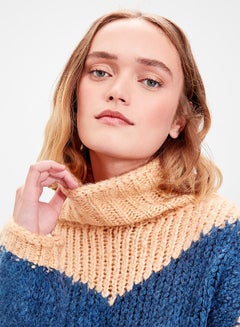 trendyol Turtle Neck Multi Colourblock Sweater Camel  - Image 4