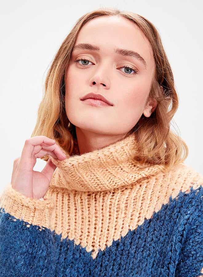 trendyol - Turtle Neck Multi Colourblock Sweater Camel - Image 1