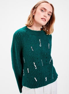 Embellished Wide Sleeve Sweater Green