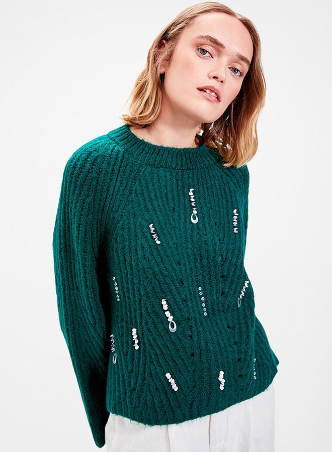 trendyol - Embellished Wide Sleeve Sweater Green - Image 1
