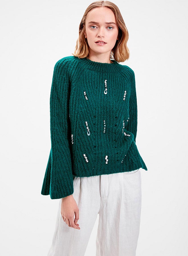 trendyol - Embellished Wide Sleeve Sweater Green - Image 1