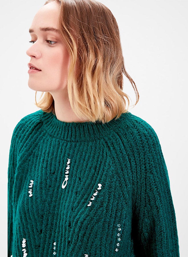 trendyol - Embellished Wide Sleeve Sweater Green - Image 1