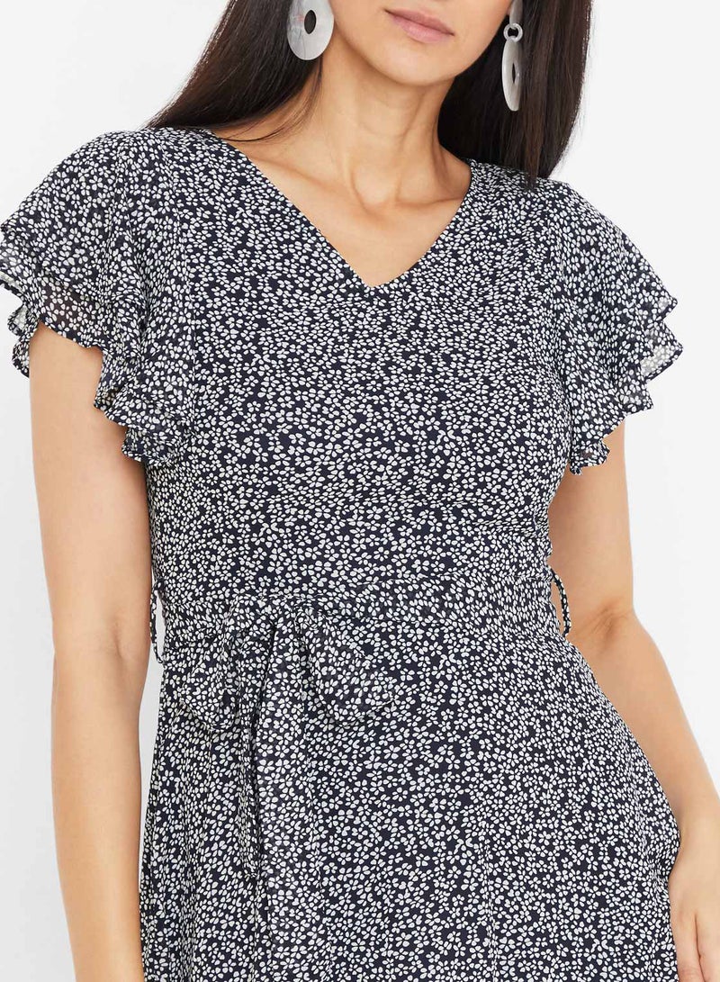 ميلا لندن فستان باكمام كشكش متعدد أزرق داكن - Image 4