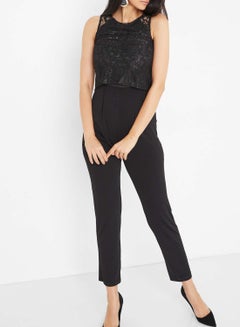 Lace Top Overlay Jumpsuit Black