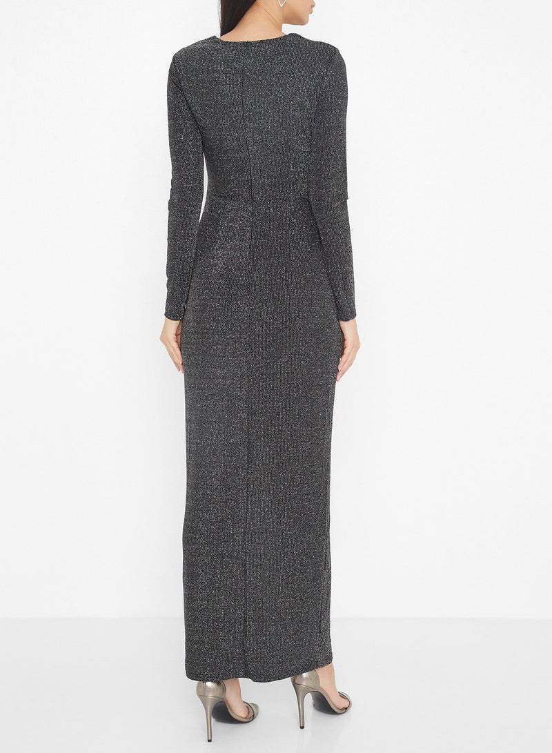 MELA LONDON Shimmer Front Slit Dress Silver - Image 2