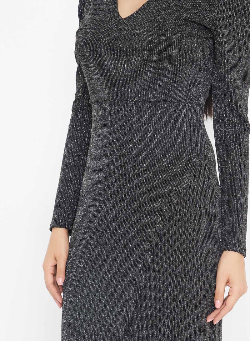 MELA LONDON Shimmer Front Slit Dress Silver - Image 4