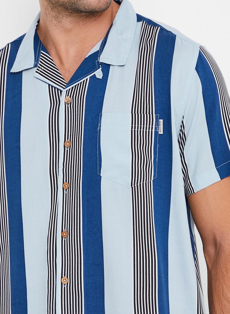 سول ستار قميص بتفاصيل مخططة أزرق LT - Image 4