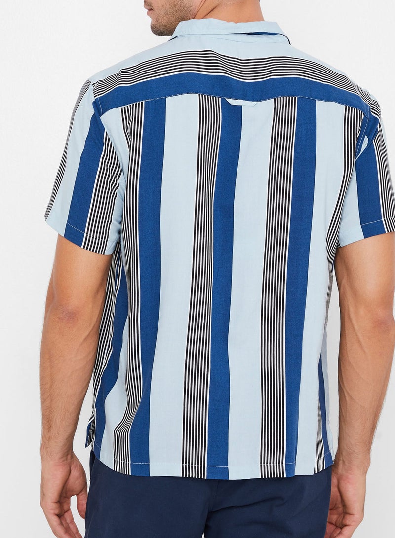 سول ستار قميص بتفاصيل مخططة أزرق LT - Image 2