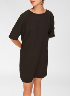 Back V Embroidered T-Shirt Dress Black