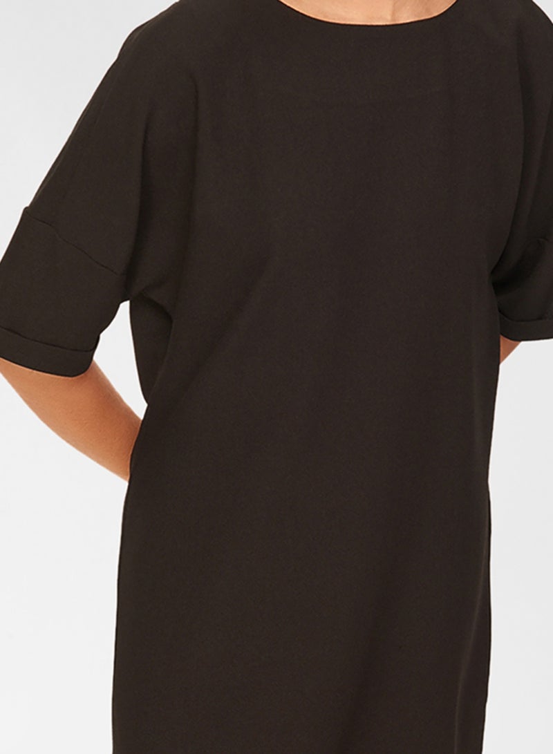 trendyol - Back V Embroidered T-Shirt Dress Black - Image 1