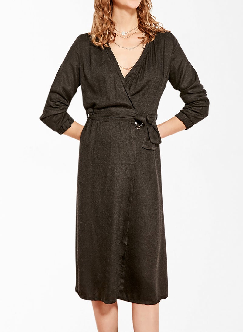 trendyol Coated Wrap Dress Black  - Image 1