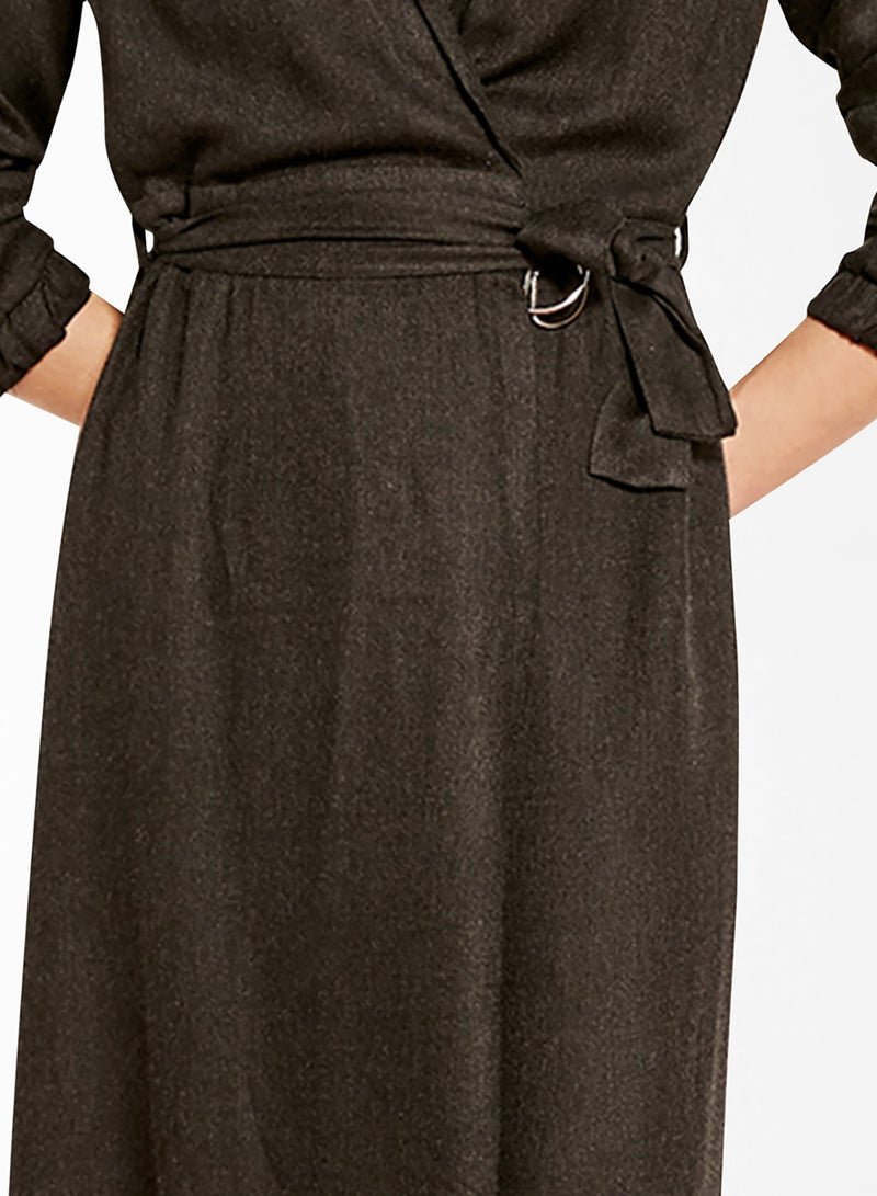 trendyol Coated Wrap Dress Black  - Image 4