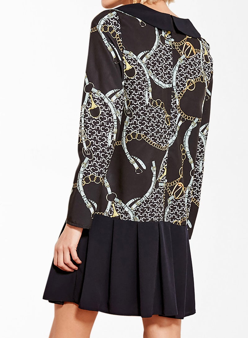 ترينديول فستان بطبعة سلسلة وتصميم يحاكي سترة البحّار أسود - Image 2