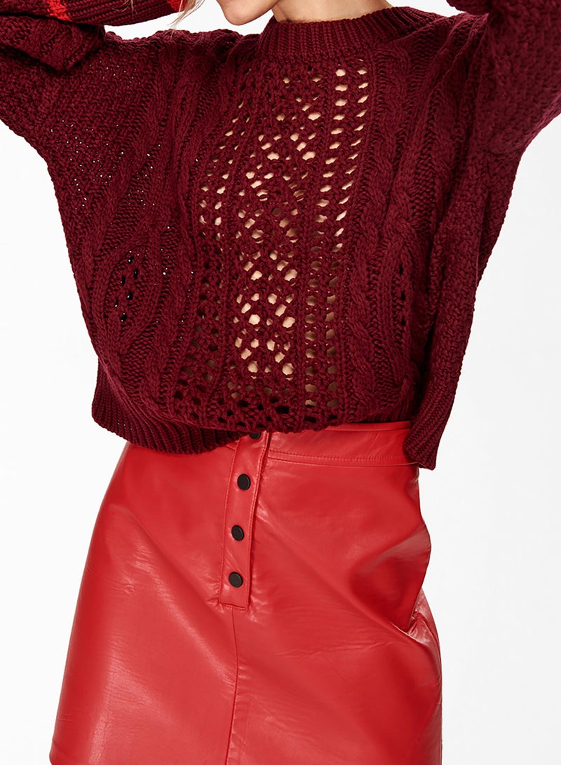 trendyol - Knit Detailed Sweater Burgundy - Image 1