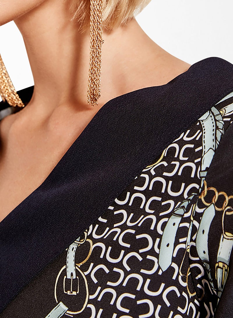 ترينديول فستان بطبعة سلسلة وتصميم يحاكي سترة البحّار أسود - Image 4