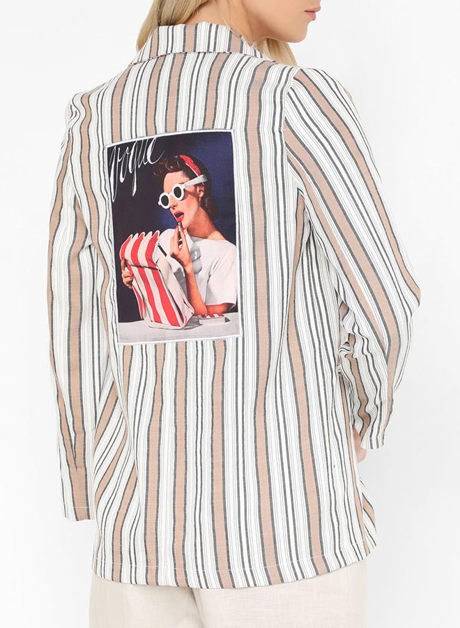 High Streets Striped Picture Applique Back Blazer White/Brown - Image 2