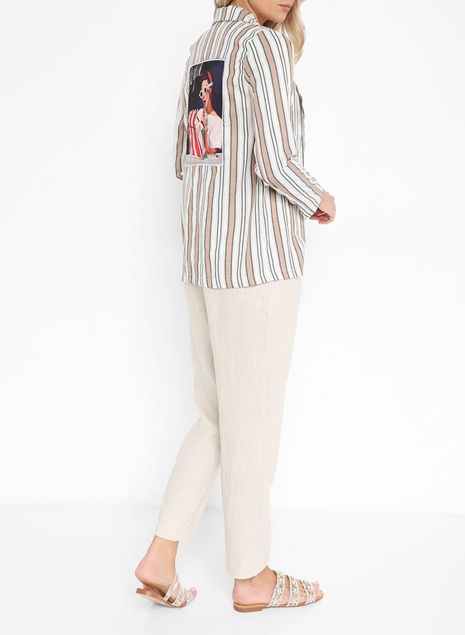 High Streets Striped Picture Applique Back Blazer White/Brown - Image 3