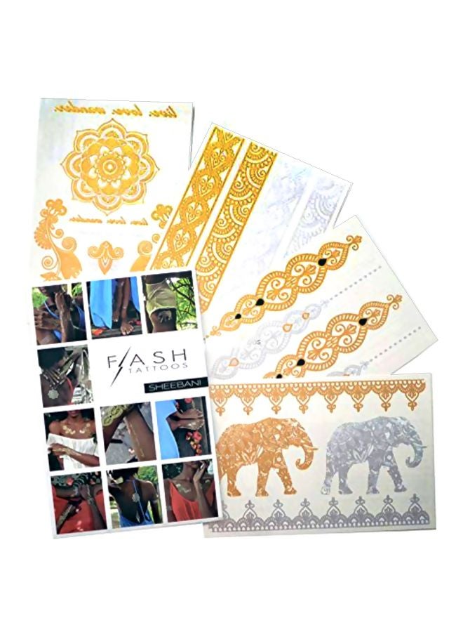Flash+Tattoos 4-Sheets Metallic Temporary Tattoos Gold/Silver - Image 1