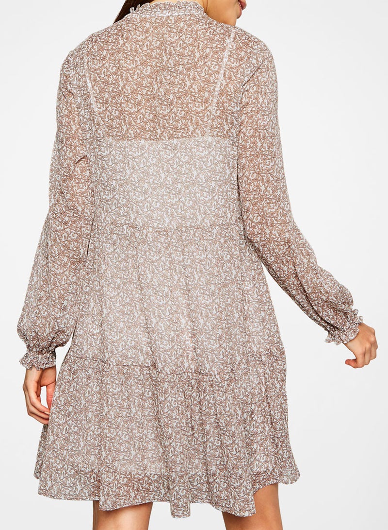 نيو لوك فستان منقوش بربطة عنق طُعبة بالأبيض - Image 2