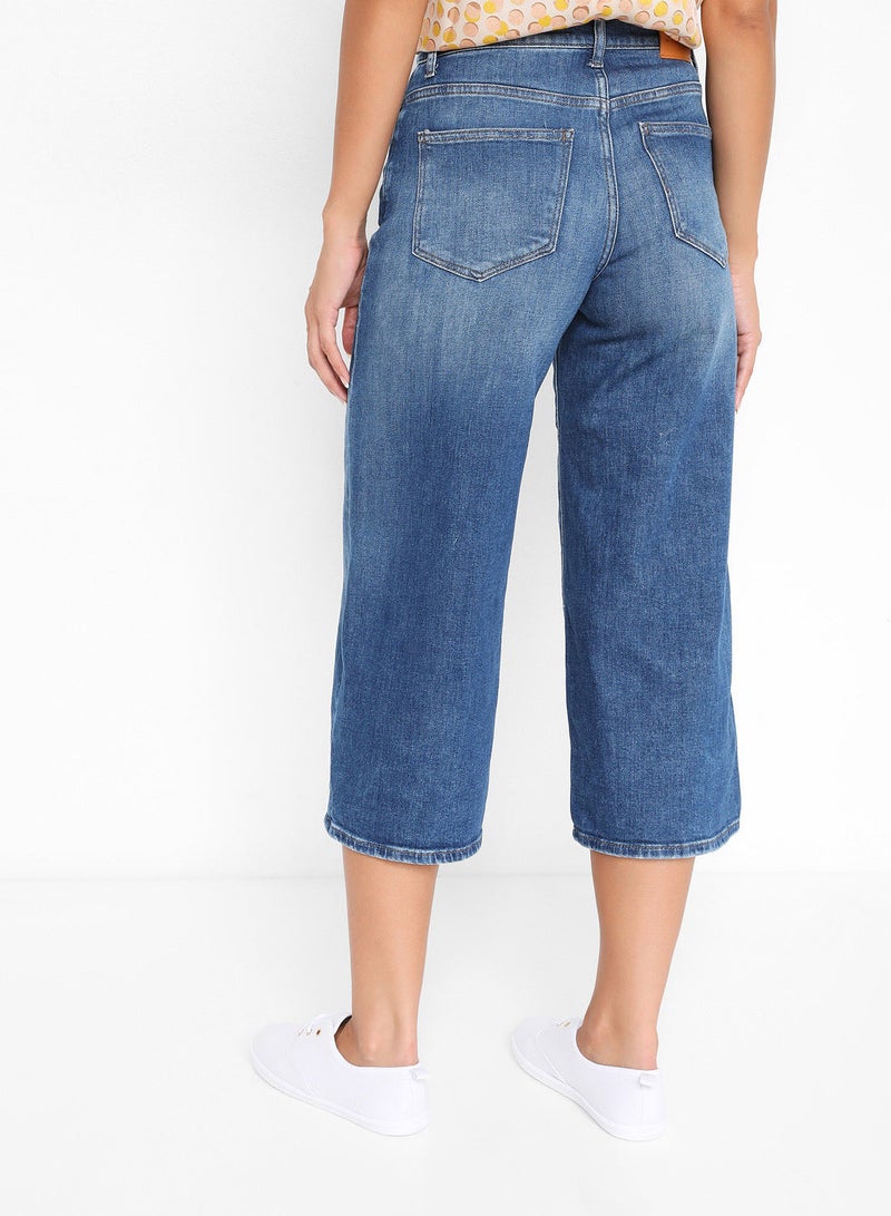 اونلي بنطلون جينز قصير بقصة رجلين واسعتين جينز أزرق وسط - Image 2