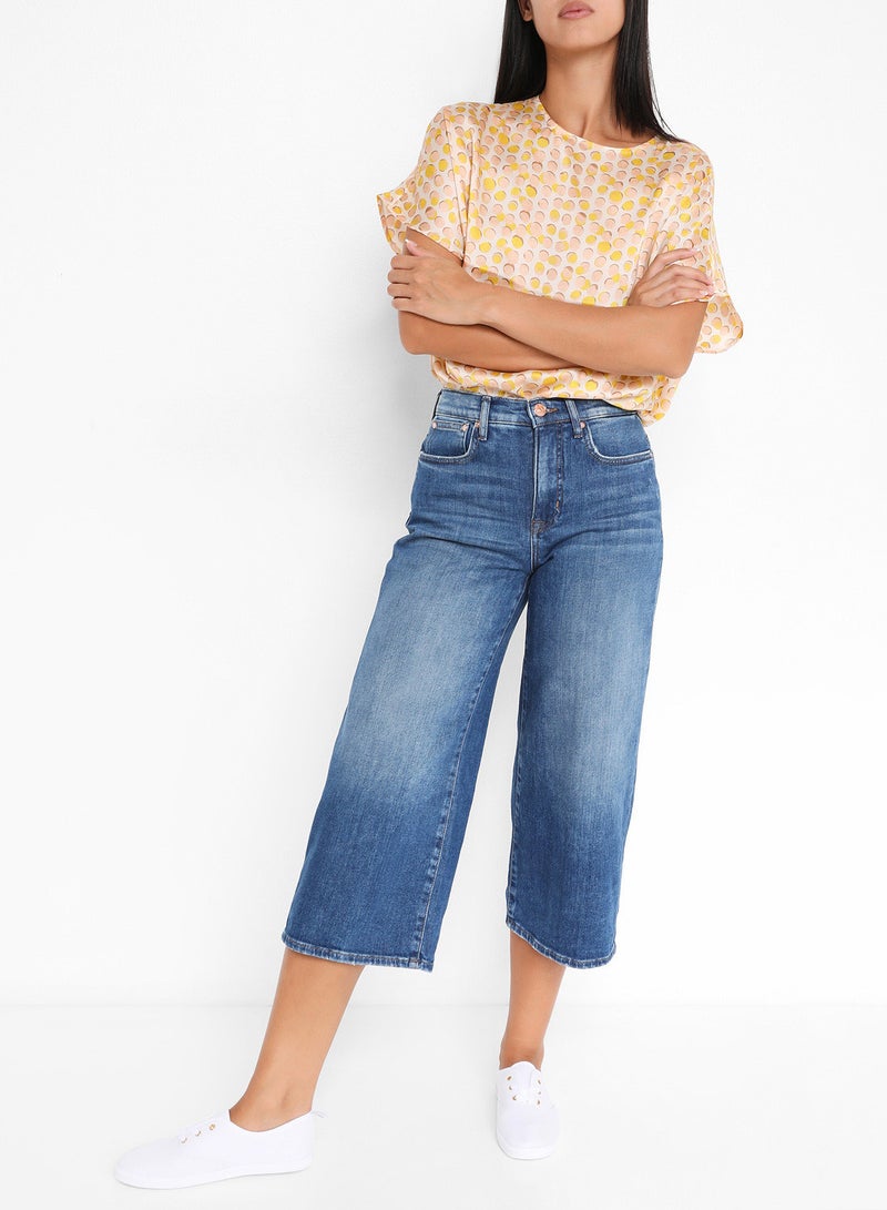 اونلي بنطلون جينز قصير بقصة رجلين واسعتين جينز أزرق وسط - Image 3