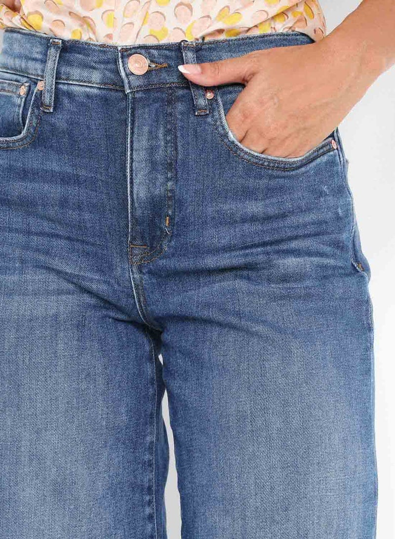 اونلي بنطلون جينز قصير بقصة رجلين واسعتين جينز أزرق وسط - Image 4