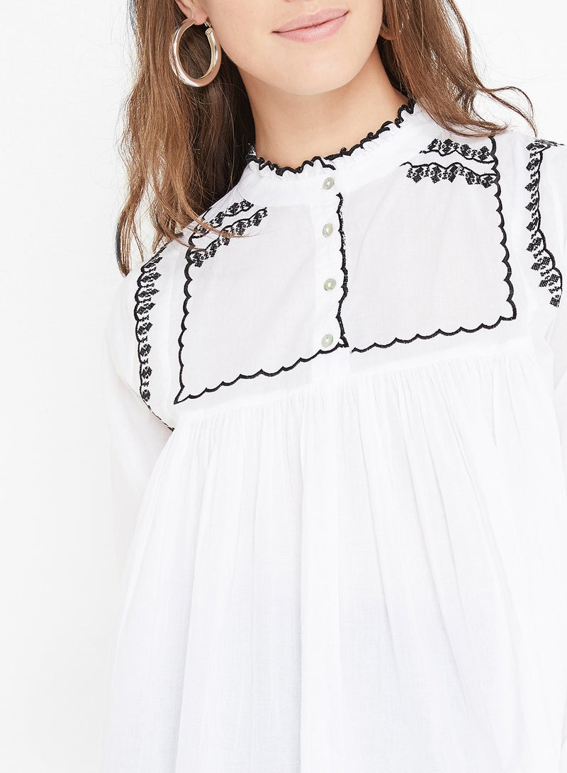 ONLY - Embroidered Long Sleeve Top White - Image 1