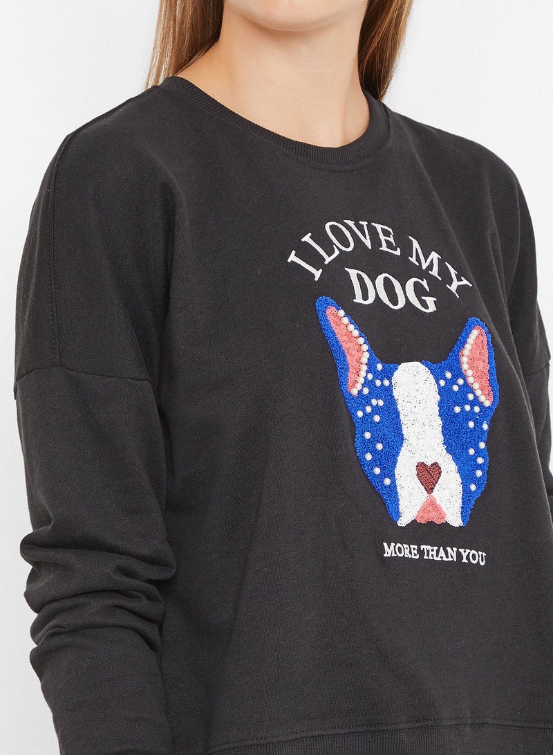 ONLY - Love My Dog Sweatshirt Black - Image 1