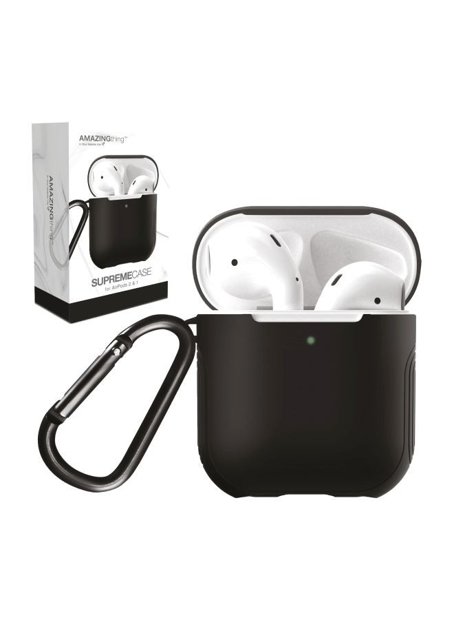AMAZINGthing - AirPods Silicone Case 2nd Gen/1st Gen Supremecase Guard Shell Protective Skin Cover with Carabiner Black - Image 1