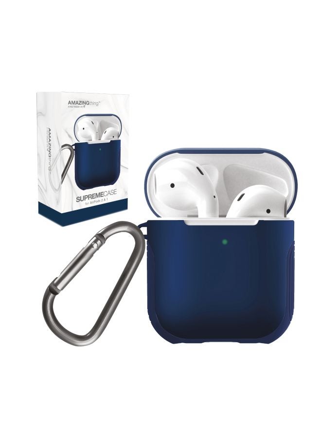 AMAZINGthing AirPods Silicone Case 2nd Gen/1st Gen Supremecase Guard Shell Protective Skin Cover with Carabiner Blue  - Image 1